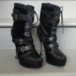 Brian Atwood Niki Lace Up Leather and Suede Boots